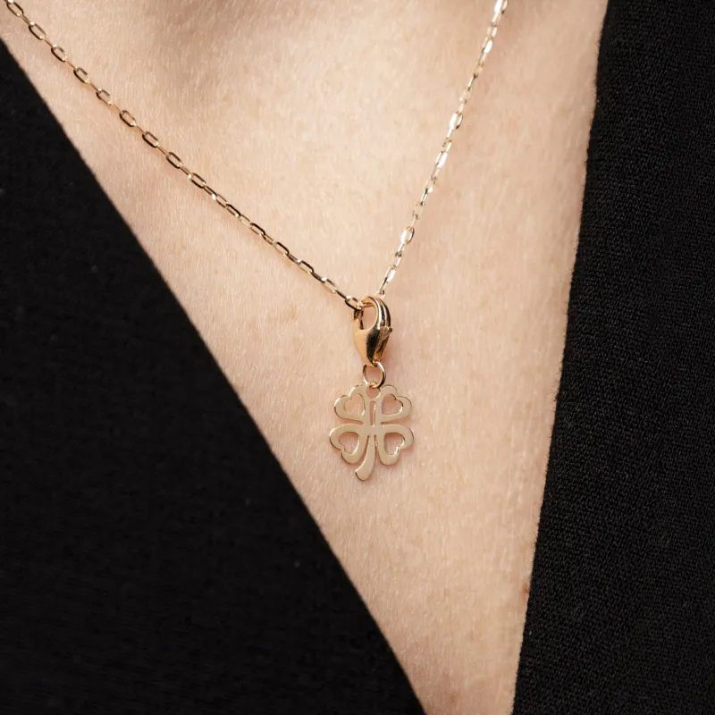 Yellow gold four-leaf clover charm pendant