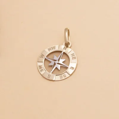 Yellow and white gold  wind rose pendant