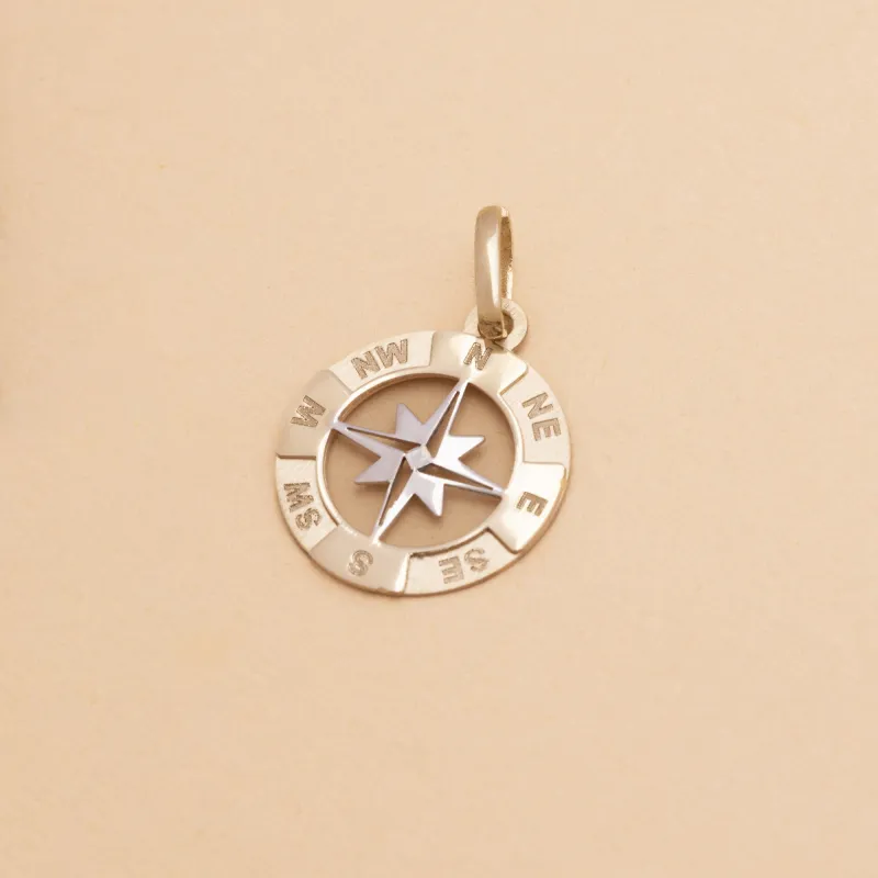 Yellow and white gold  wind rose pendant