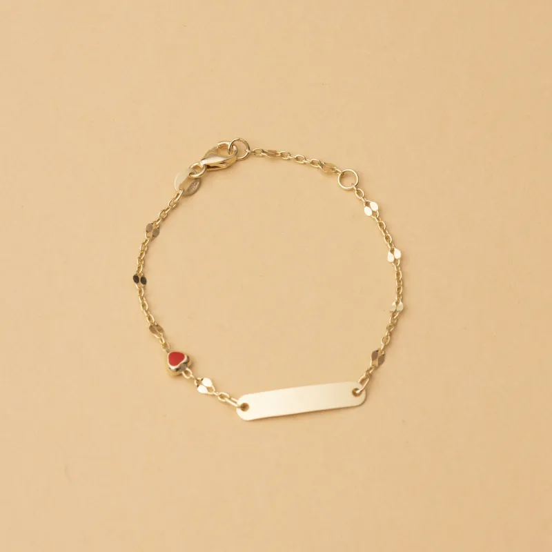 Yellow gold baby bracelet with enamelled heart