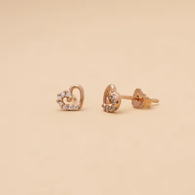Rose gold heart-shaped earrings with cubic zirconia