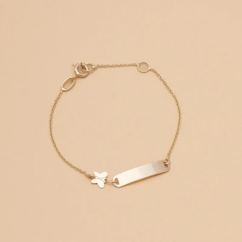 Yellow gold baby bracelet with butterfly and plate