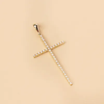 Yellow gold light cross with cubic zirconia