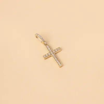 Yellow gold small cross with cubic zirconia