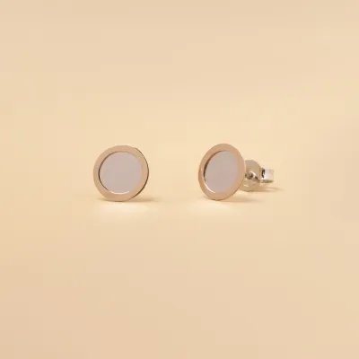 White and yellow gold round earrings