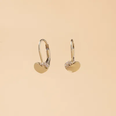 Yellow gold heart-shaped earrings with cubic zirconia