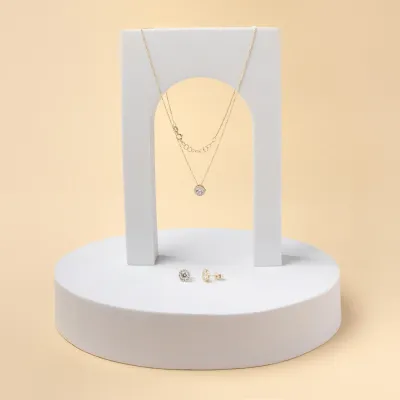 Yellow gold set (necklace + earrings)  with cubic zirconia