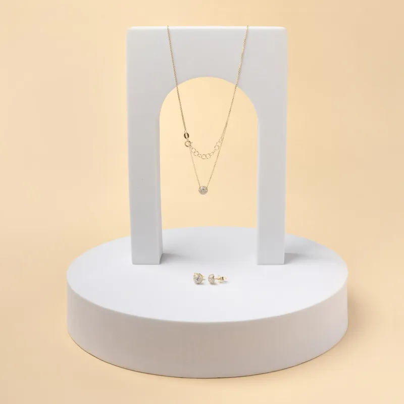 Set (necklace + earrings) in yellow gold with cubic zirconia