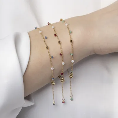 Armband mit Natursteinen und Perlen in drei Farbvarianten