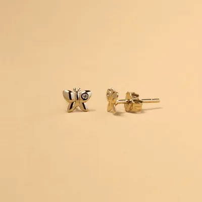 Yellow gold butterfly earrings with cubic zirconia