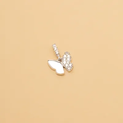 White gold butterfly-shaped pendant with cubic zirconia