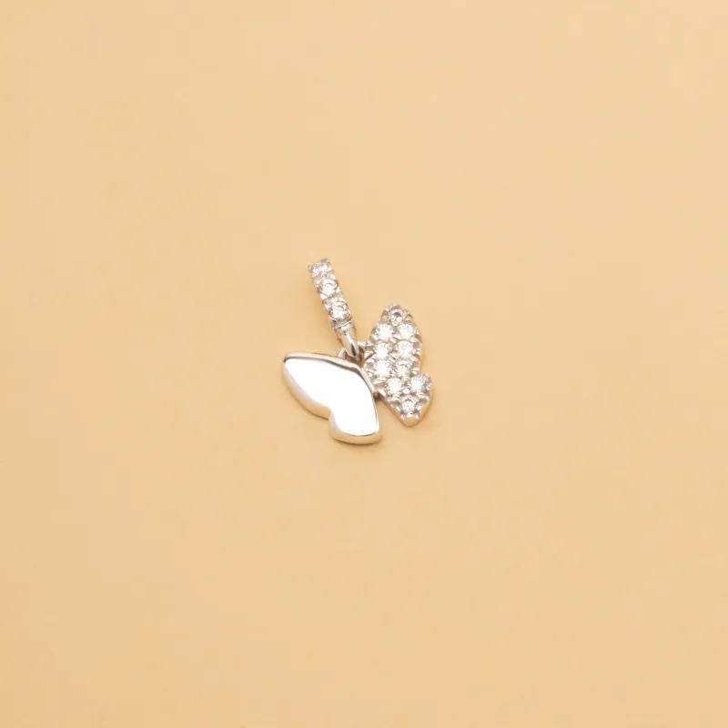White gold butterfly-shaped pendant with cubic zirconia