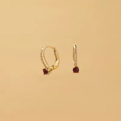 Yellow gold baby earrings with white and red cubic zirconia