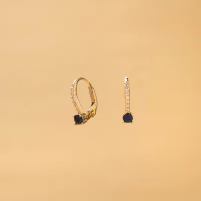 Yellow gold monachella earrings with white and blue cubic zirconia