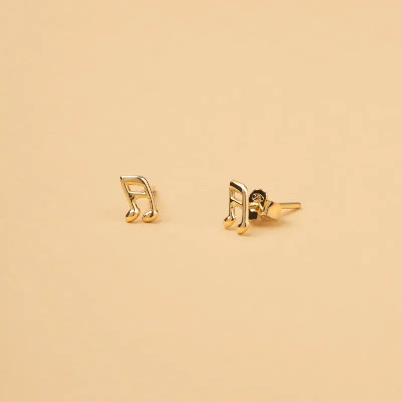 Yellow gold musical note earrings