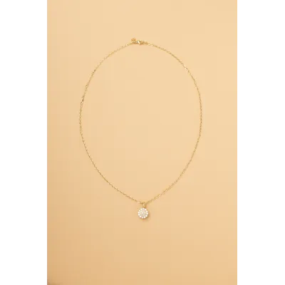 Yellow gold rose-shaped necklace with cubic zirconia