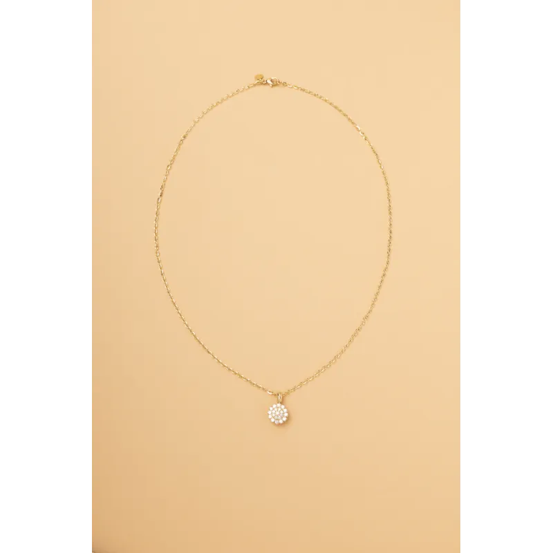 Yellow gold rose-shaped necklace with cubic zirconia
