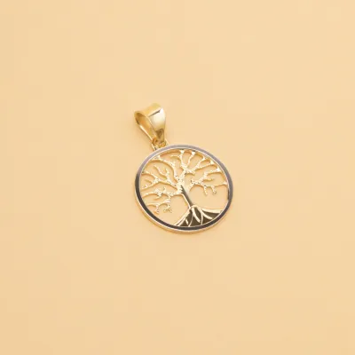 Yellow and white gold  small round pendant "Tree of Life"