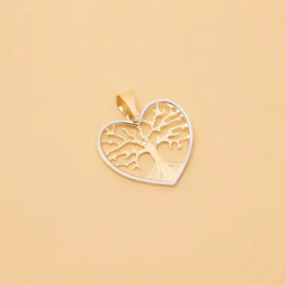 Медальон във формата на сърце от жълто и бяло злато "Дървото на живота"