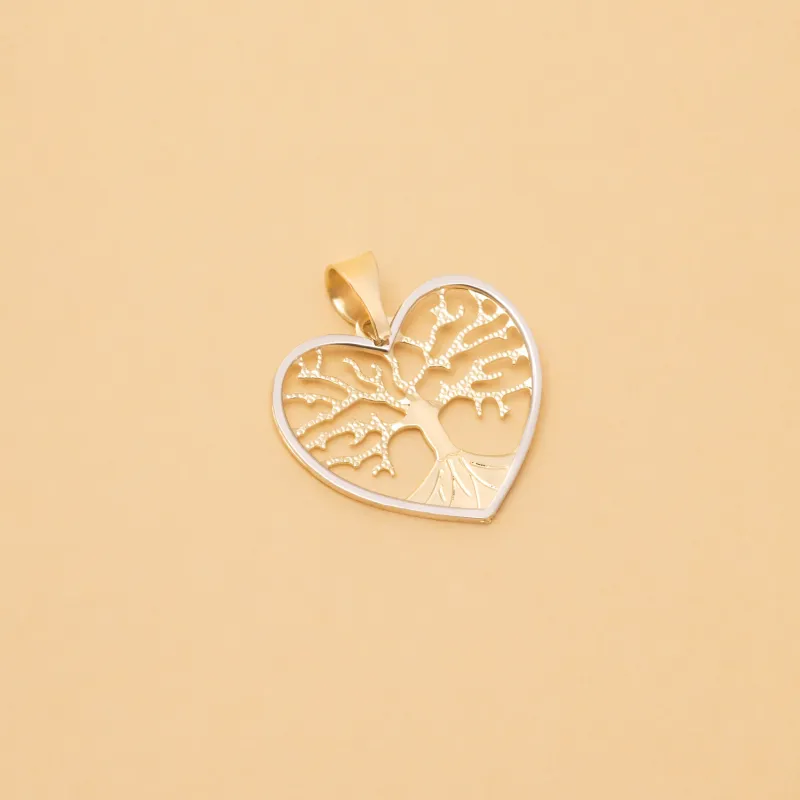 Zawieszka w kształcie serca średniego z żółtego i białego złota "Drzewo Życia"