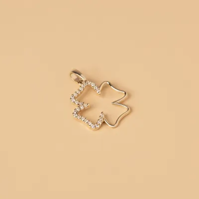 Yellow gold larch-shaped pendant with cubic zirconia line