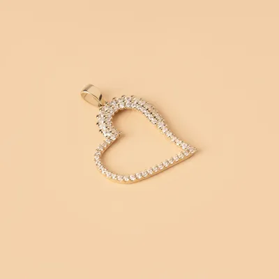Yellow gold heart-shaped pendant with cubic zirconia