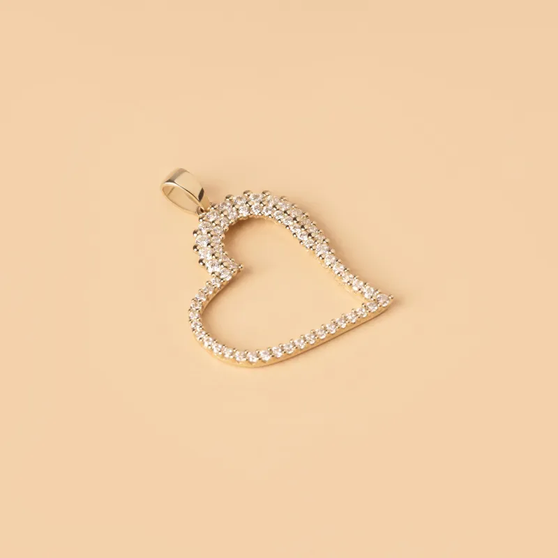 Yellow gold heart-shaped pendant with cubic zirconia