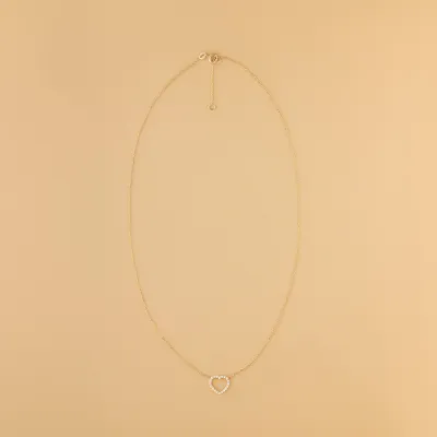 Geelgouden collier met hartvormige hanger met zirkonia