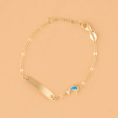 Yellow gold children's bracelet with enameled dolphins