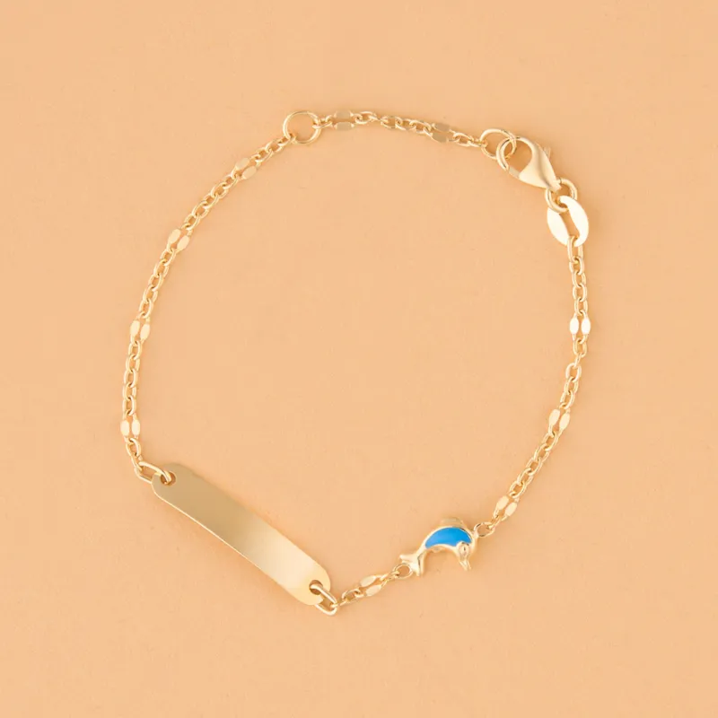 Yellow gold children's bracelet with enameled dolphins