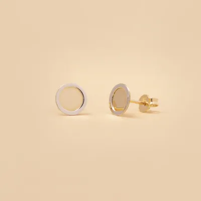 White and yellow gold round earrings