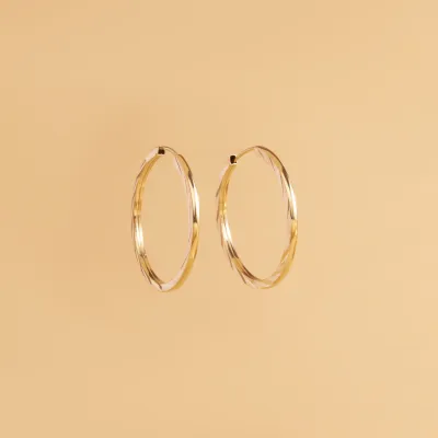 Yellow gold flex tube earrings 25 mm diamond cut