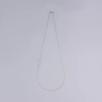 White gold necklace with cross and cubic zirconia