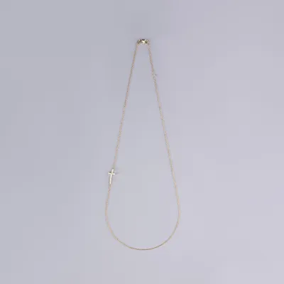 Yellow gold necklace with cross and cubic zirconia