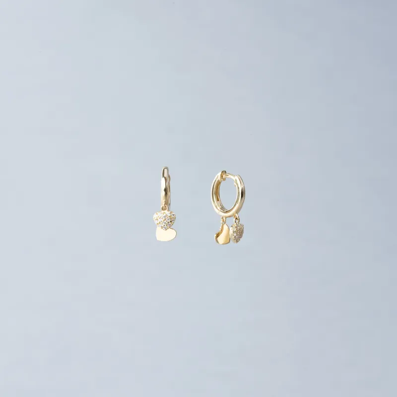 Yellow gold and zirconia heart earrings