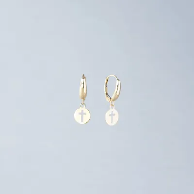 Yellow gold earrings with cross