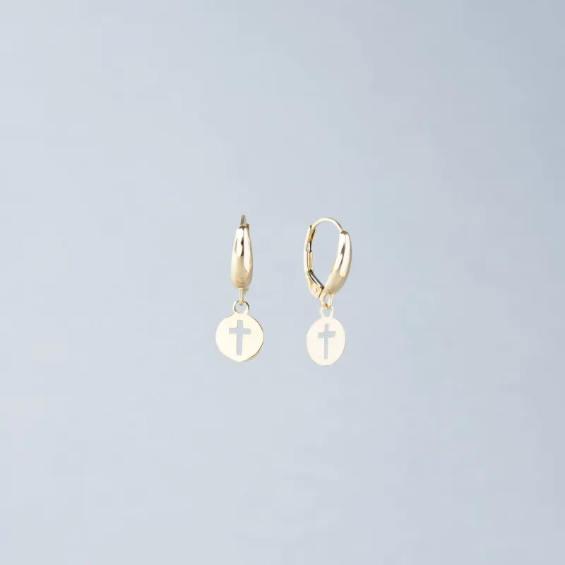 Yellow gold earrings with cross