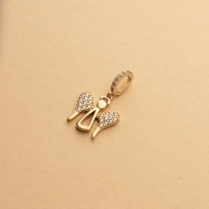 Yellow gold angel-shaped pendant with cubic zirconia
