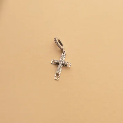 White gold small cross pendant with cubic zirconia