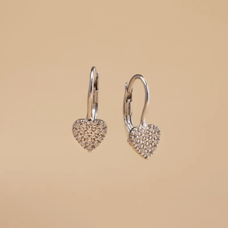 White gold heart-shaped earrings with cubic zirconia