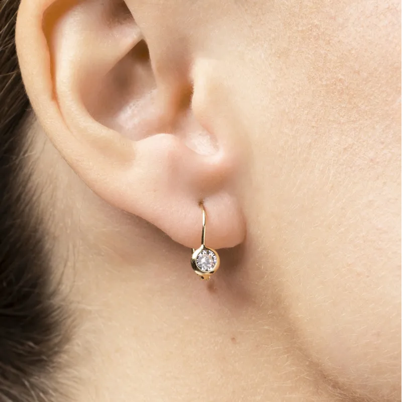 Yellow gold baby earrings with round cubic zirconia