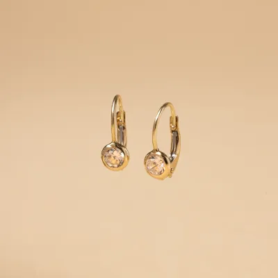 Yellow gold baby earrings with round cubic zirconia