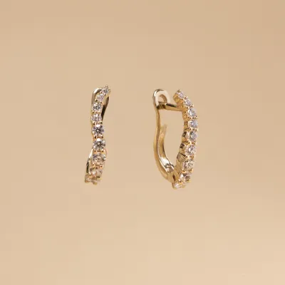 Yellow gold one line earrings with cubic zirconia