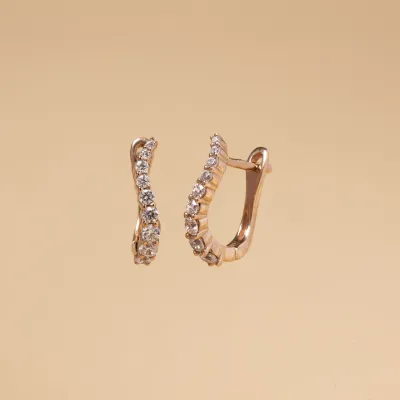 Red gold one line earrings with cubic zirconia